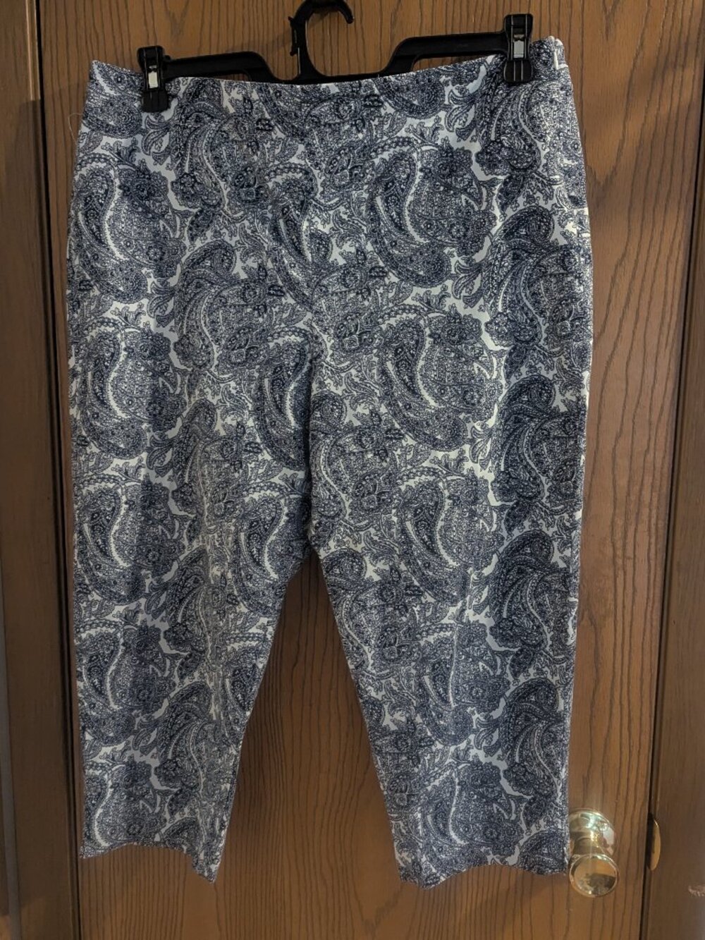 Talbots Paisley Heritage Navy/White Capri Pants Flat Front Side Zip-14P